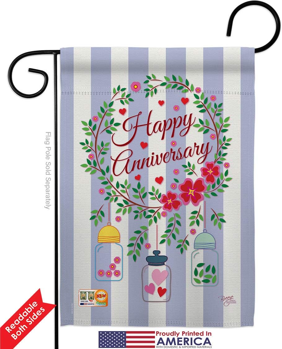 Happy Anniversary Garden Flag Set Wall Holder Celebration Couple Married Wedding Occasion Party Valentines Small Decorative Gift Yard House Banner Double-Sided Made In USA 13 X 18.5