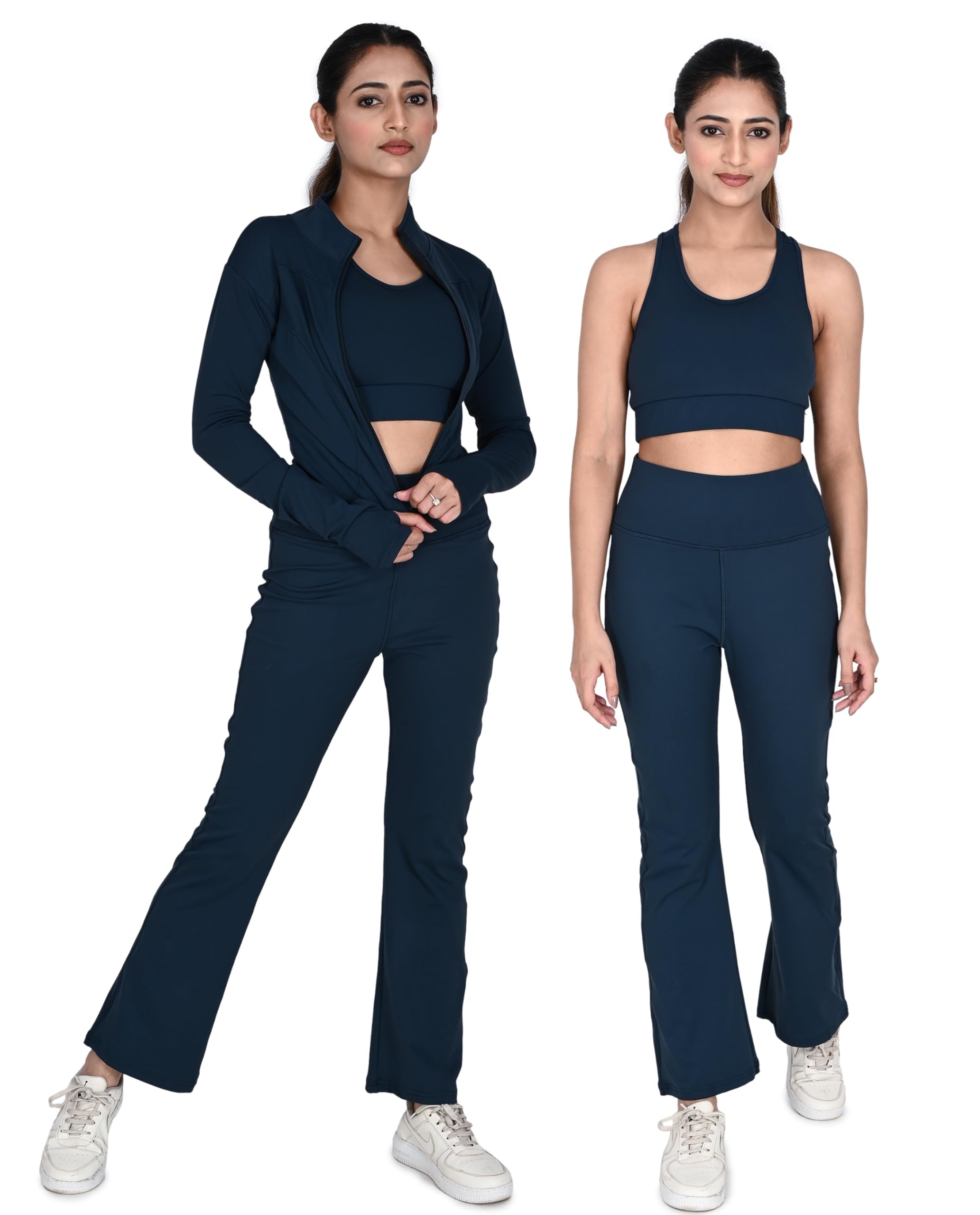 SSoShHub High Waist Stretchable Gym Flair Pant, Stylish Bra and Jacket Gym wear/Active Wear Yoga Flair Pants Dance Womens Workout Tights, Jacket Top Stretchable Sportswear set-picture-30