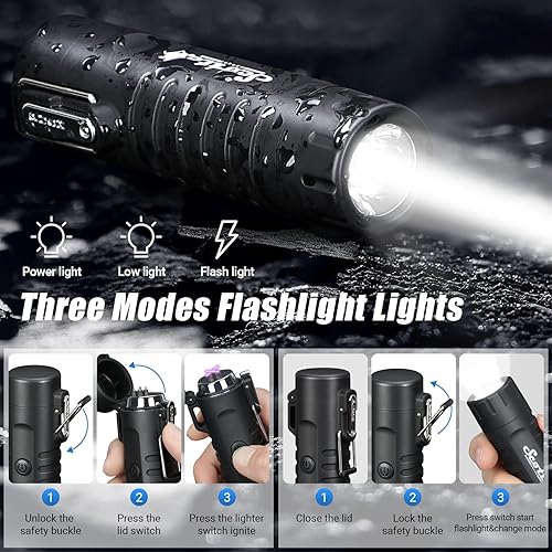 Miniatura 4 de Scotte Encendedor de arco de plasma resistente al viento, encendedor eléctrico y linterna LED - 2 en 1 (negro)iniciador de fuego de magnesio 5 en 1