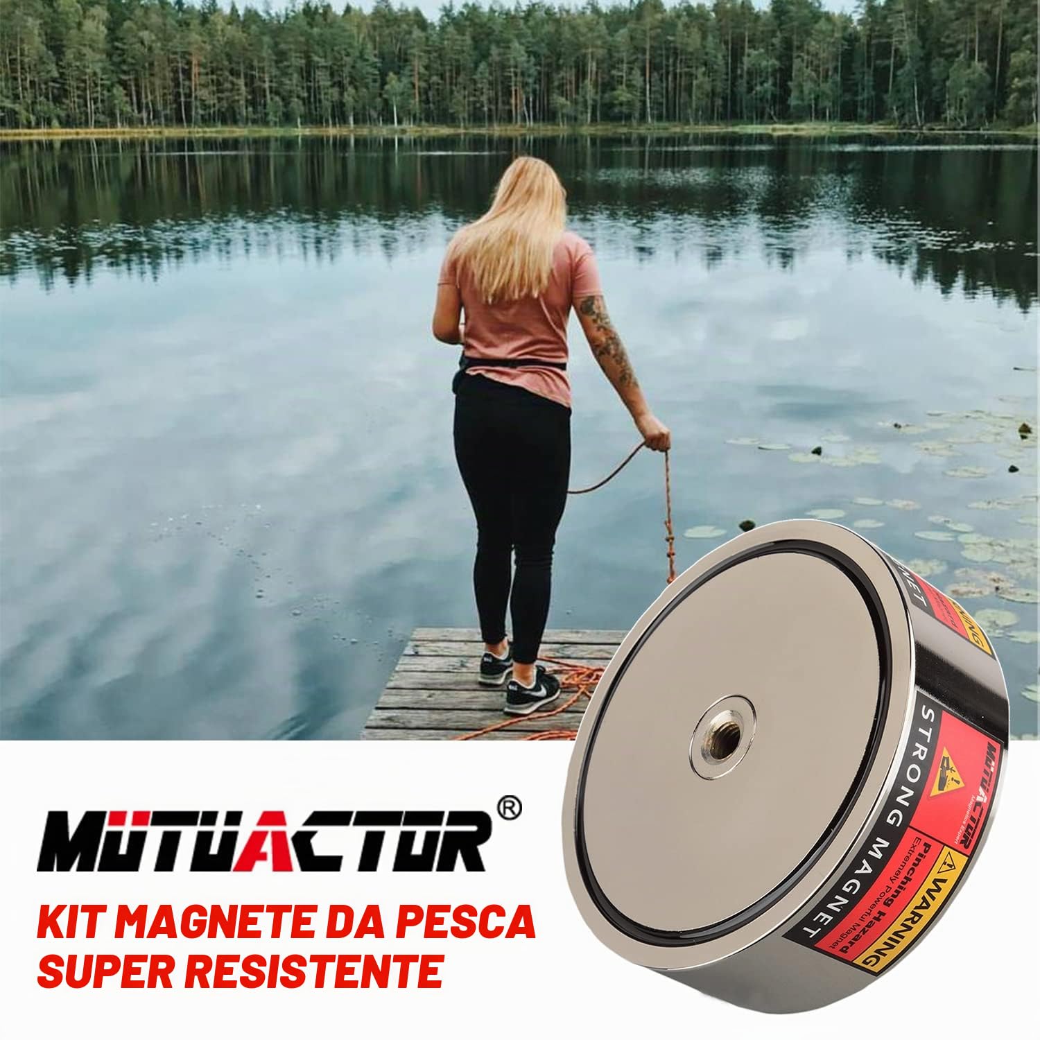 MUTUACTOR doppio lato combinato 1000 kg verticale magnetico al neodimio Forza Pesca Magnete con bulloni ad occhio,Trova il potere del tesoro nel fiume