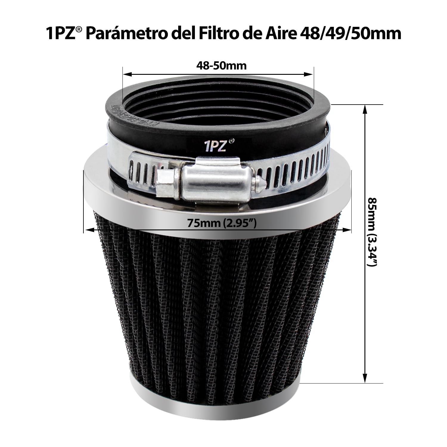 1PZ ES9-AF2 2 Filtros de aire para moto Universal 48mm 49mm 50mm Kit de filtro de admisión de aire para Motos todoterreno ATV Scooter Cuatrimoto Dirt Pit Bike 50cc 110cc 125cc 150cc (2 piezas, negro)