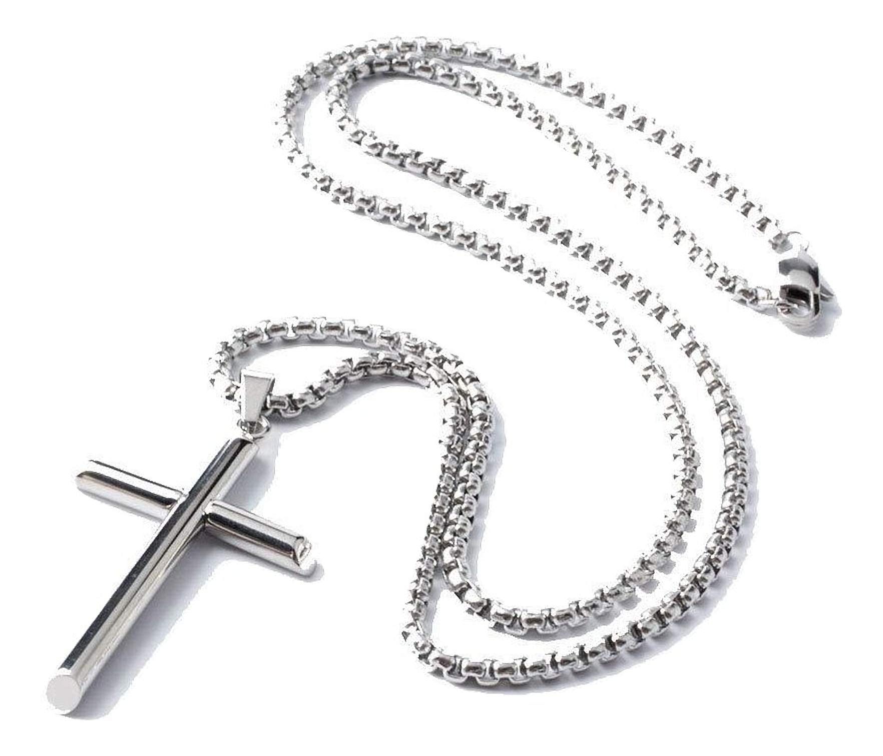 Dubai Collections14K Gold Box Chain Style Cross Pendant Necklace Solid Clasp for Men,Women,Teens Thin for Charms Miami Cuban Link Diamond Cut 24"