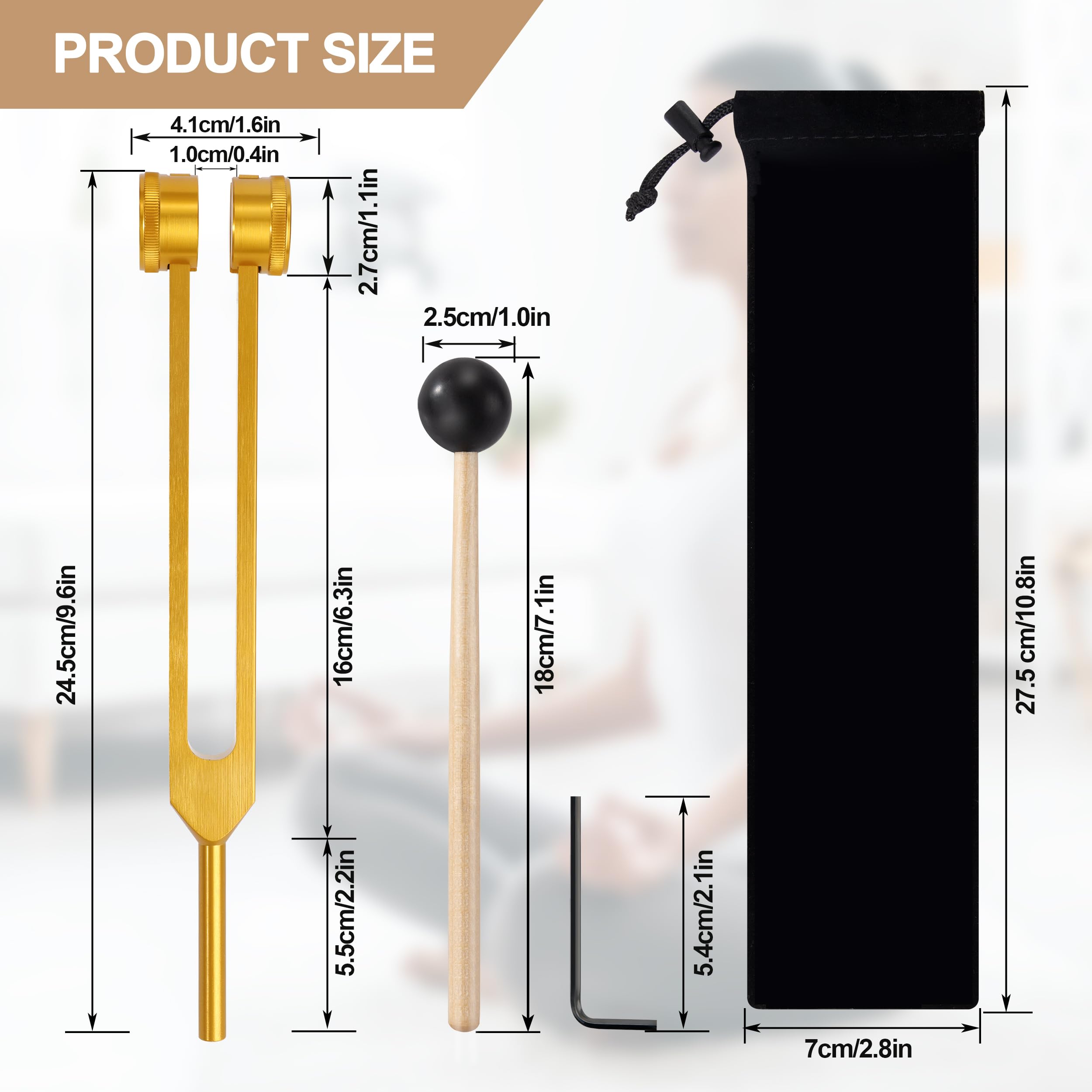 Horquilla de Afinación Diapasón de Aleación de Aluminio con Martillo de Silicona y Herramienta de Reparación Ofrece Respuesta de Frecuencia Precisa (Dorado)