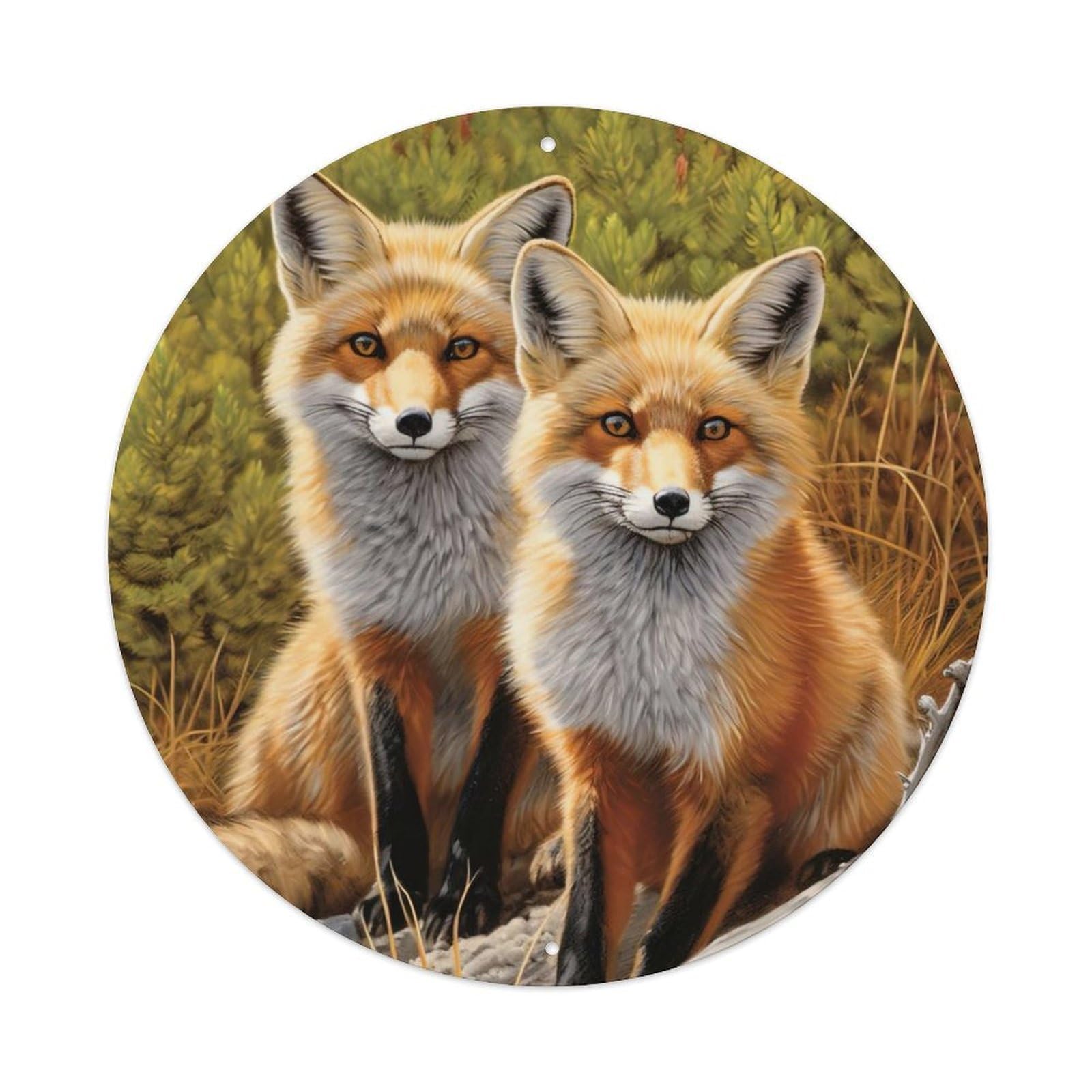Animal Artwork Two Little Foxes Metal Tin Sign