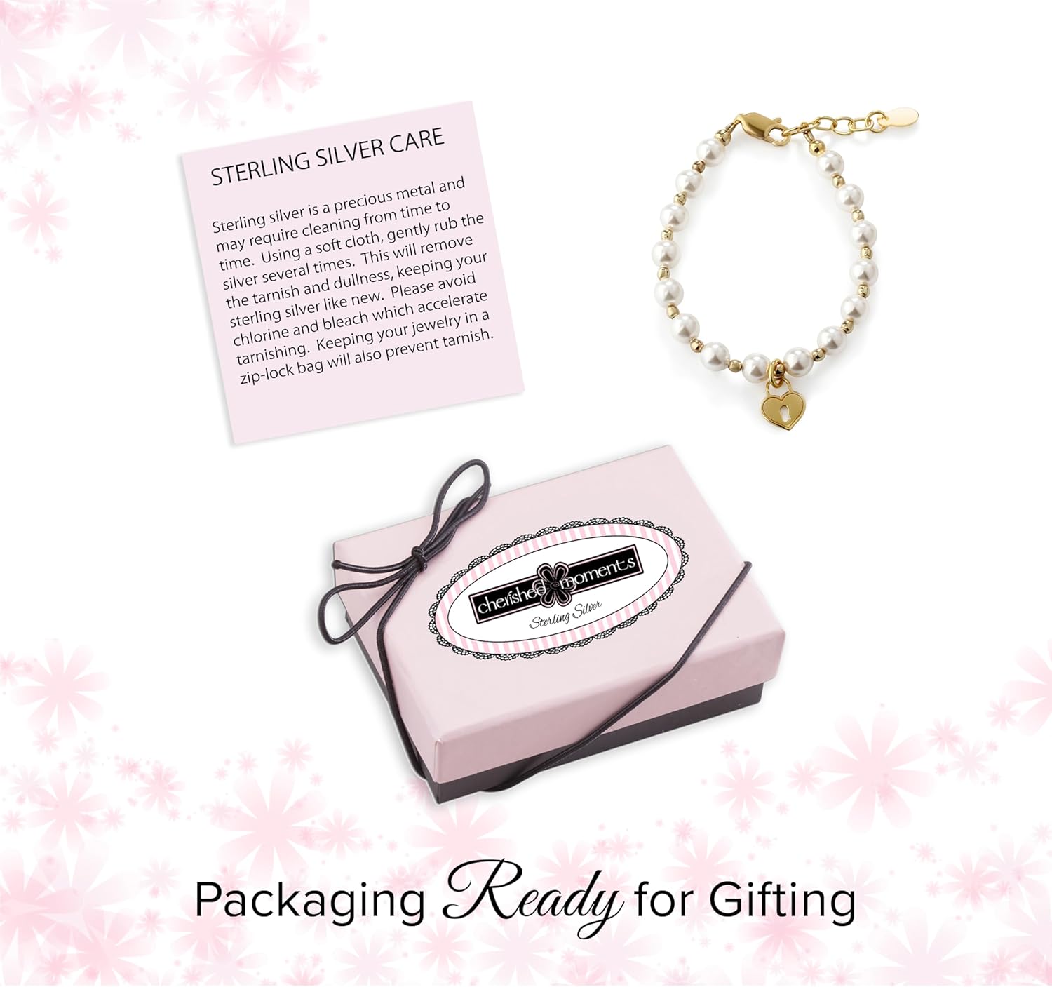 Cherished Moments 14K Gold Plated Children's Bracelet with Simulated Pearls and Heart Locket for Babies, Toddlers and Little Girls - Image 4