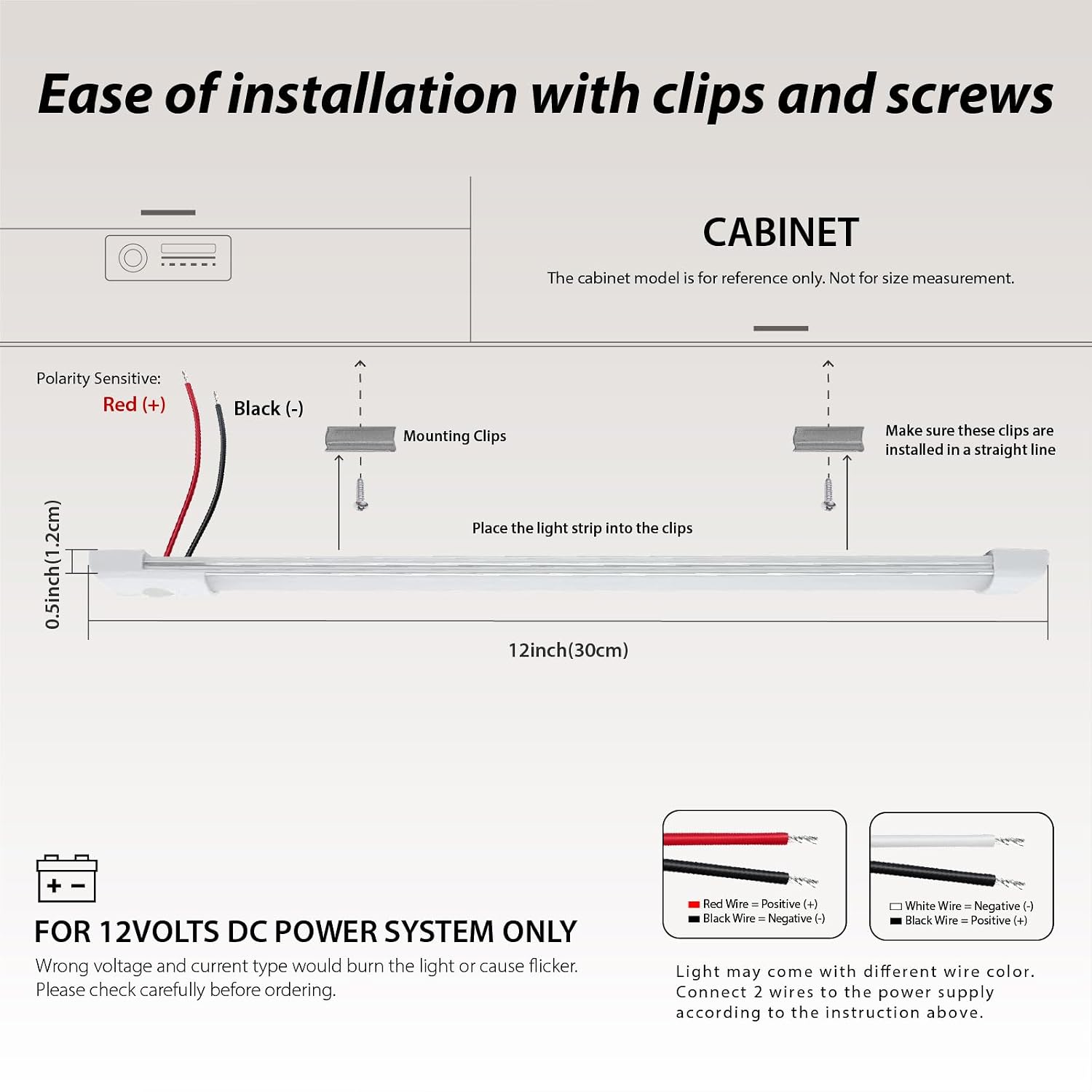 Dream lighting 12V LED Under Cabinet Strip Light RV Interior Light with Switch 12inch Slim Line Lights - 5.4W, 6000K 2-Phased White Lighting (1 Light)