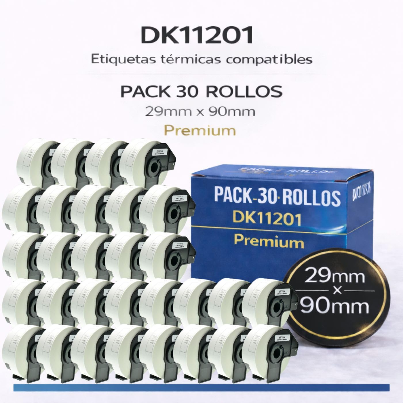 Rollos de DK-11201 Etiquetas Termicas Continuas DK11201 Compatible con Brother, 29mm x 90mm, 400 Etiquetas por Rollo para Impresoras de Etiquetas QL (30)