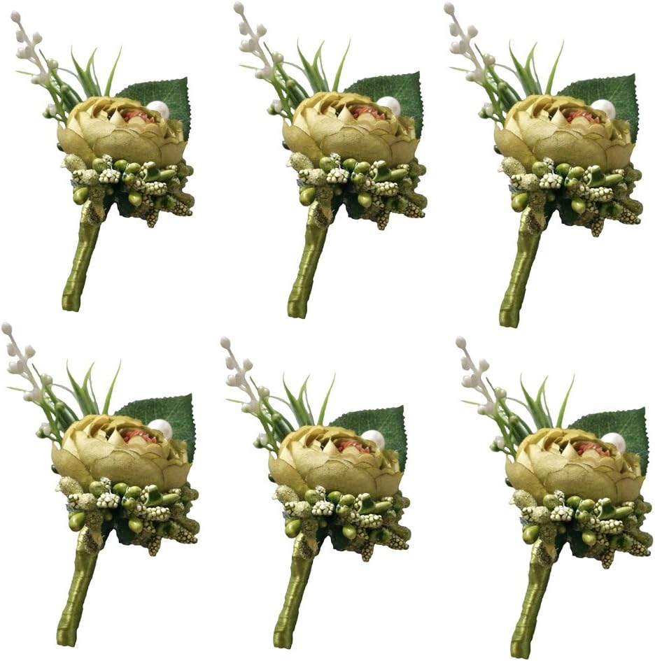 6 Pieces/lot Groom Boutonniere Man Buttonholes Wedding Flowers Party Decoration (Lime Green)