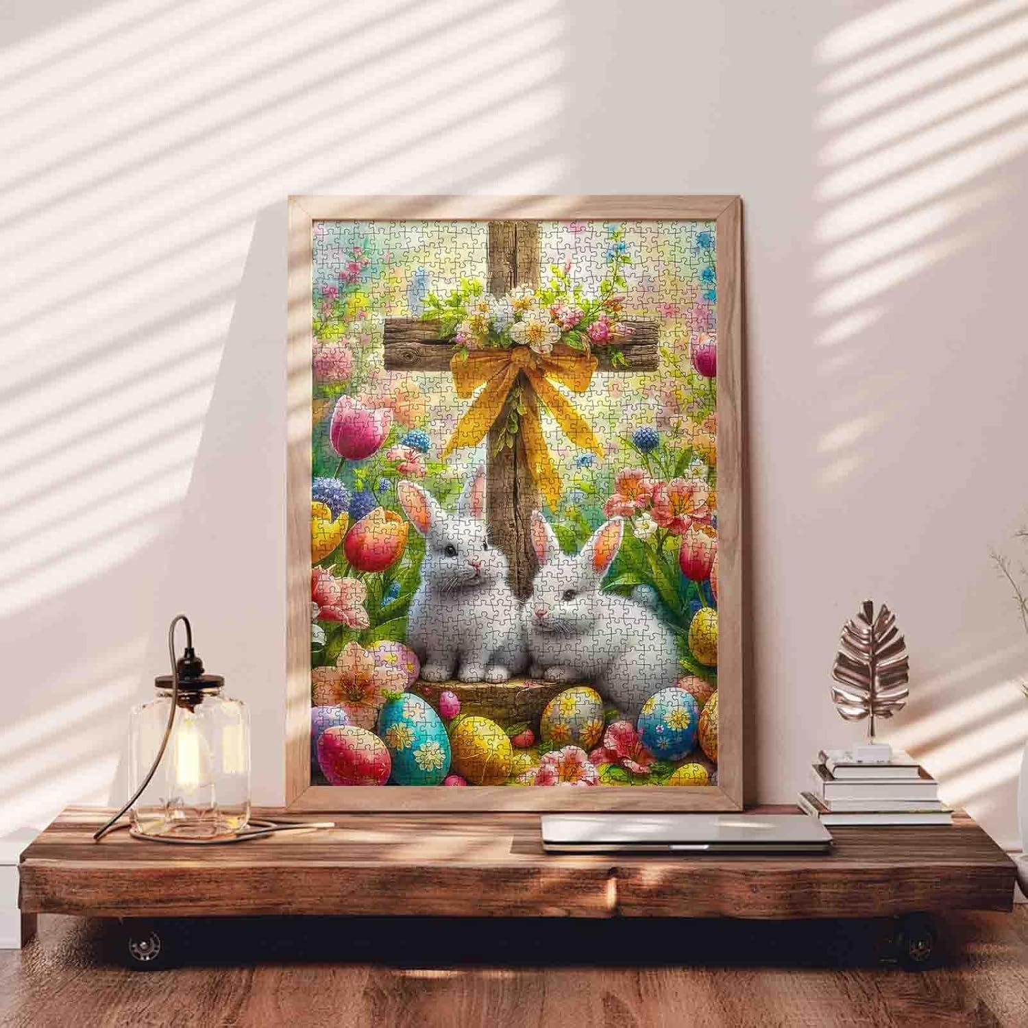 Christian Cross Easter Jigsaw Puzzle，Cross Bunny Eggs 1000 Pieces Jigsaw Puzzles for Adults，27 x 20 Inches Puzzles for Families，HD Quality Easter Puzzle Gift，Family Activity Perfect for Game Nights