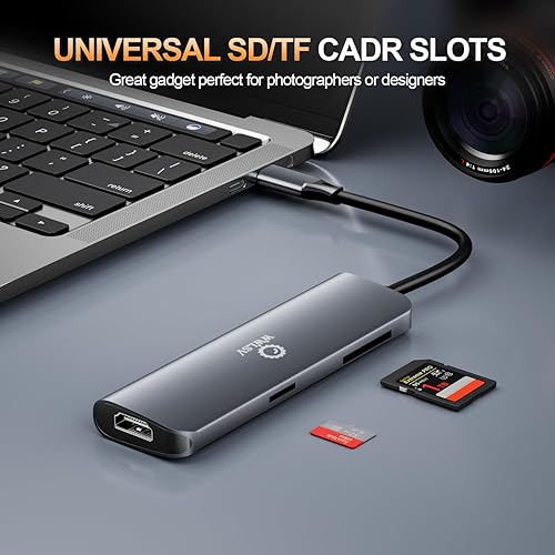 Miniatura 5 de Hub USB C, estación de acoplamiento USB C 8 en 1 con HDMI 4K, 3 puertos USB 3.0, puerto tipo C, 100 W PD, lector de tarjetas SDTF, estación de