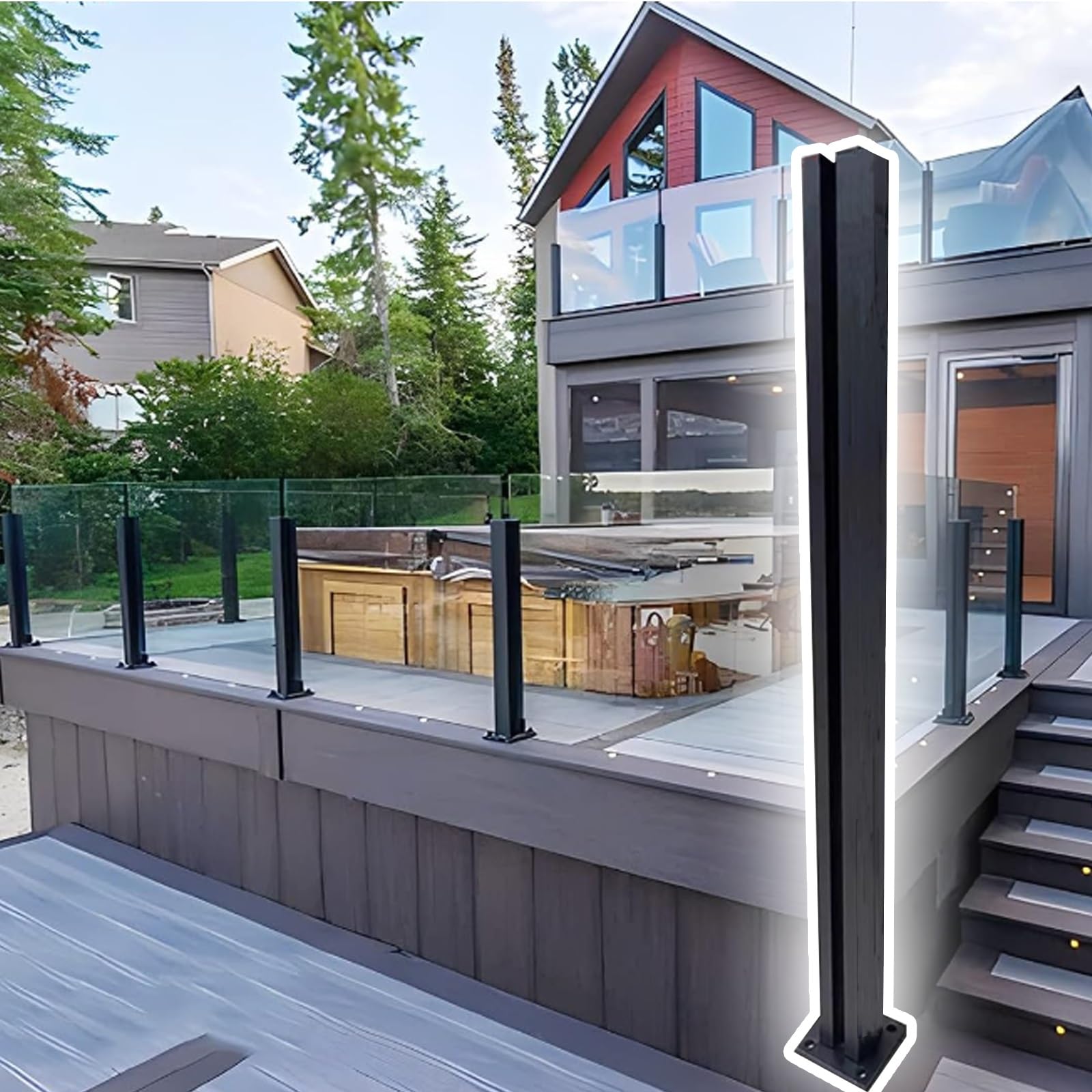 Poteau de balustrade gris 900mm pour garde-corps en verre de piscine