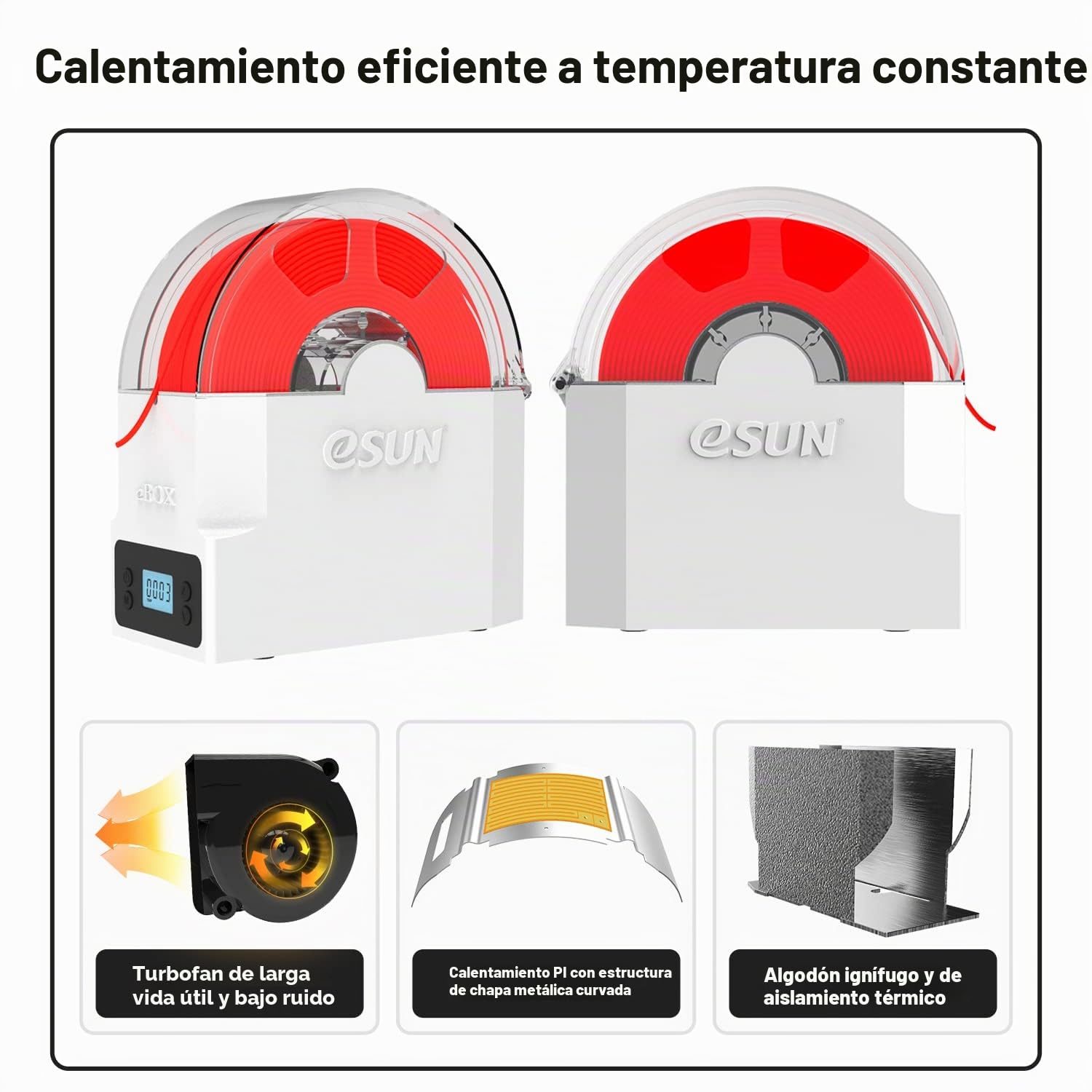 eSUN eBox Lite Actualizado Caja Secadora de Filamento para Impresora 3D, Caja Secado Almacenamiento, Mantener Filamento Seco Durante Impresión 3D, Compatible con Filamento 1.75mm, Soporte de Carrete