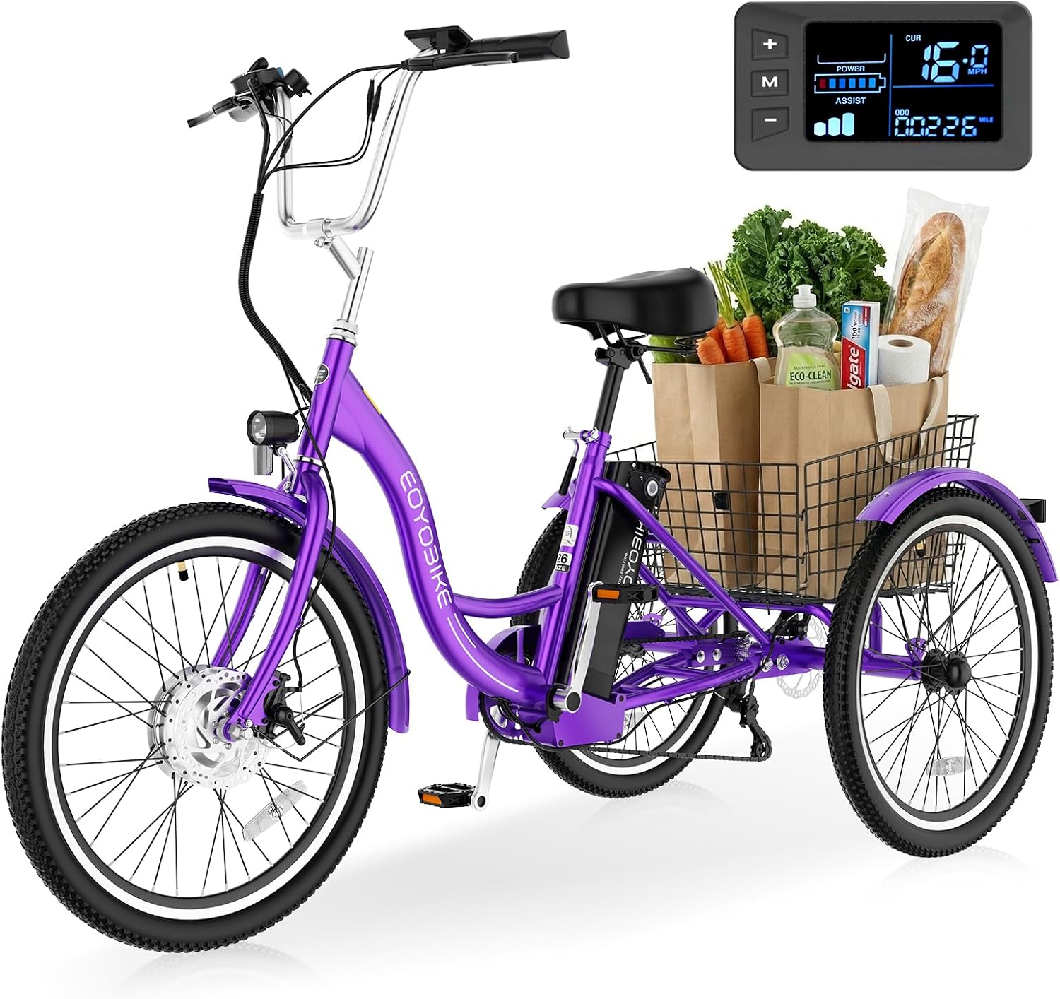 Electric Tricycle for Adults, 24/26 Inch 3 Wheel Electric Bike with 350W Motor, 36V Removable Battery, 7-Speed Electric Trike, 3 Riding Modes, Adjustable Seat, Rear Basket, 350 lbs Capacity