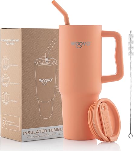 Vaso de 40 onzas con asa y tapa con popote, vaso aislado con popote y asa, vaso de acero inoxidable de grado alimenticio de 40 onzas, apto para
