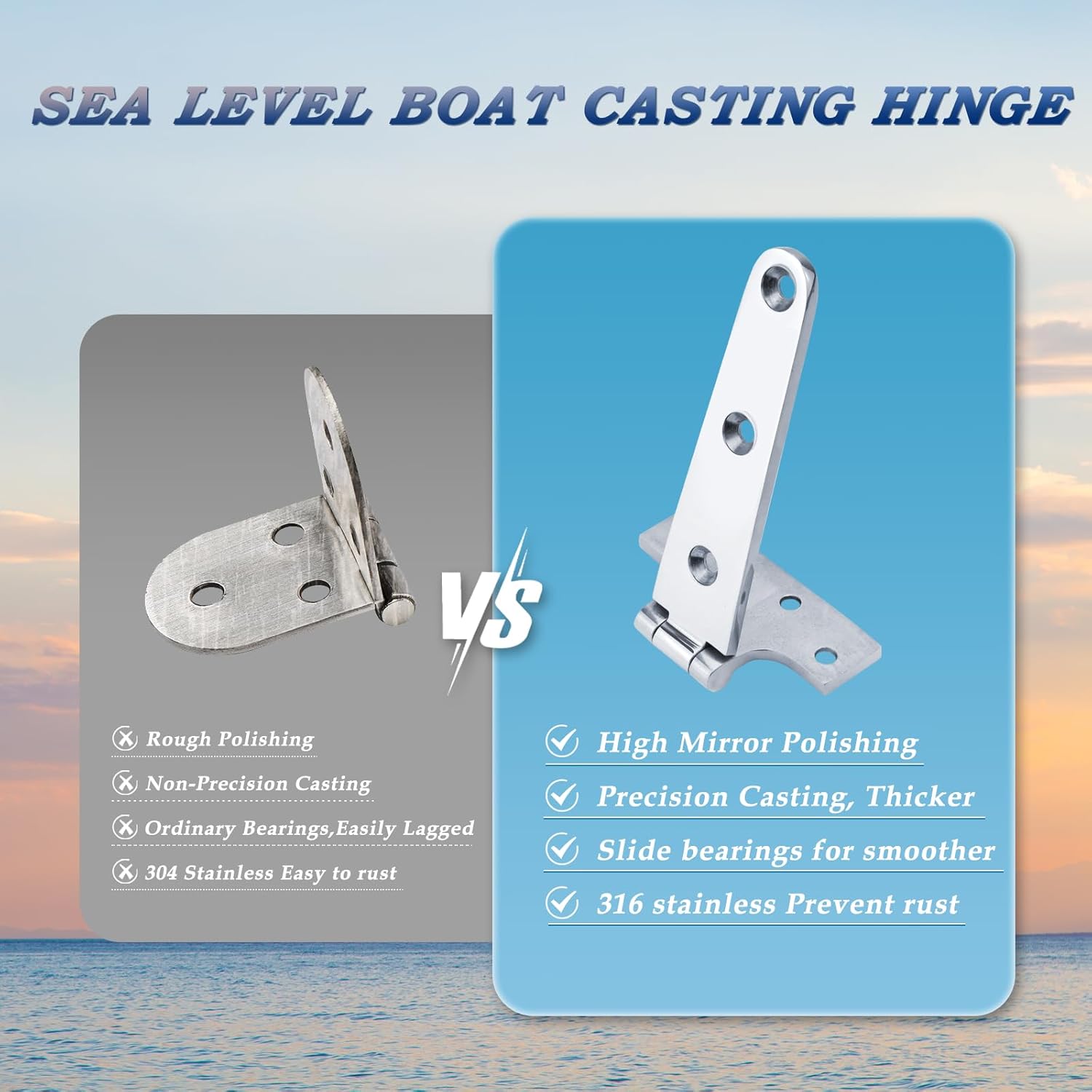 YANYUCB T Shape Boat Casting Hinge 316 Marine Stainless Steel Cabinet Hardware Door Hinge Marine Hardware for Boat Yacht (6 inch x 3 inch 4 Pack)