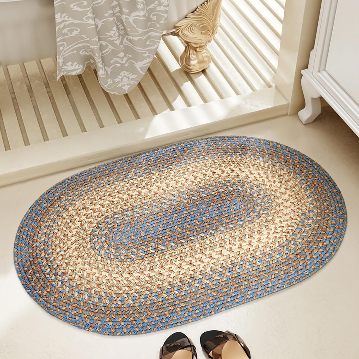 EastEnd EL93 Blue Lake 5' x 8' Oval - Braided Area Rug, Home Decor, Floor Mat or Bedroom Rug - Easy Care, Ideal for High Traffic Areas in Hallway and Living Room - Made in USA