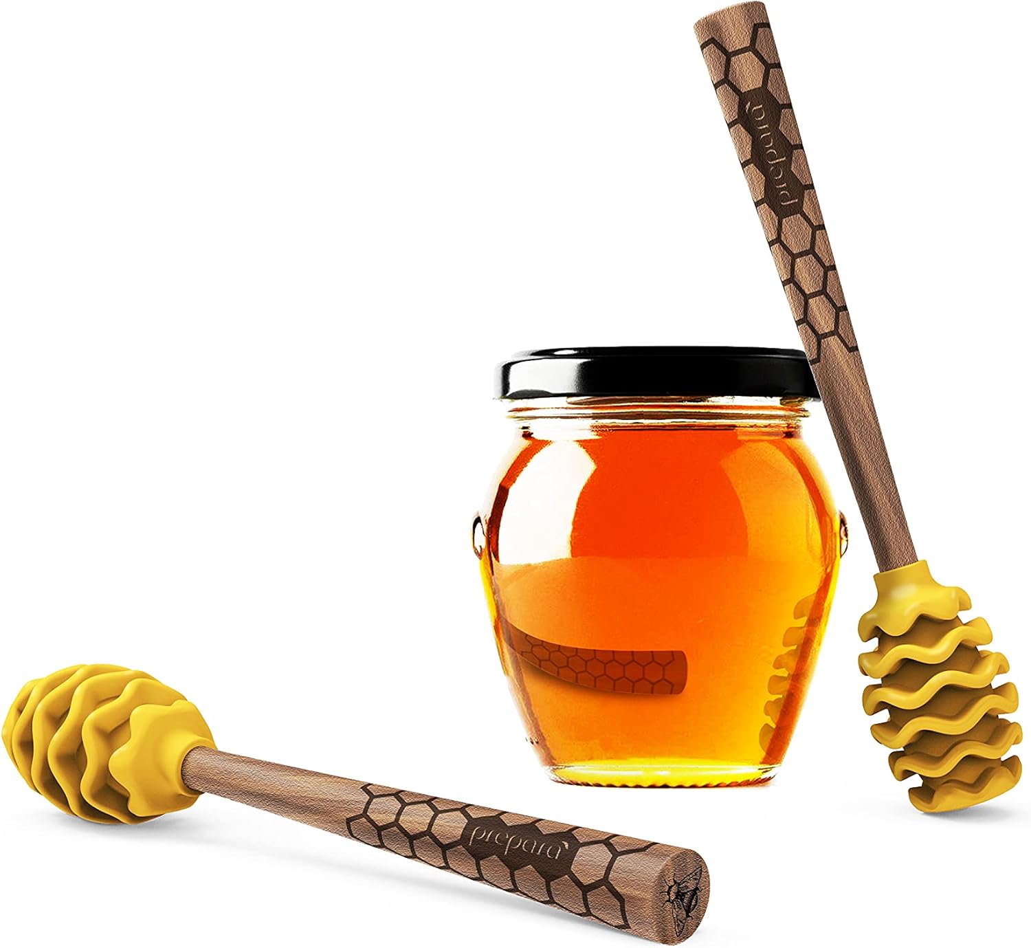 Prepara Wooden and Silicone Honey Dippers, Yellow