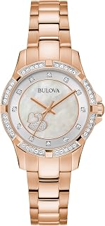 Ladies' Classic Crystal Rose Gold Stainless Steel 3-Hand Quartz Watch, White Mother-of-Pearl Dial with Crystal Heart Detail Style: 98L303