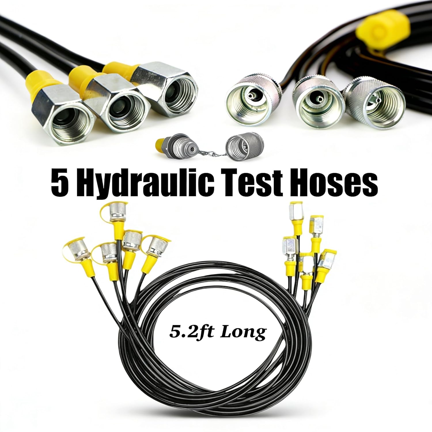 Hydraulic Pressure Test Kit with 5 Hydraulic Pressure Gauges (150 1500 4000 6000 10000 PSI), 13 Couplings, 14 Tee Connectors, 5 Test Hoses for Excavator Construction Machinery
