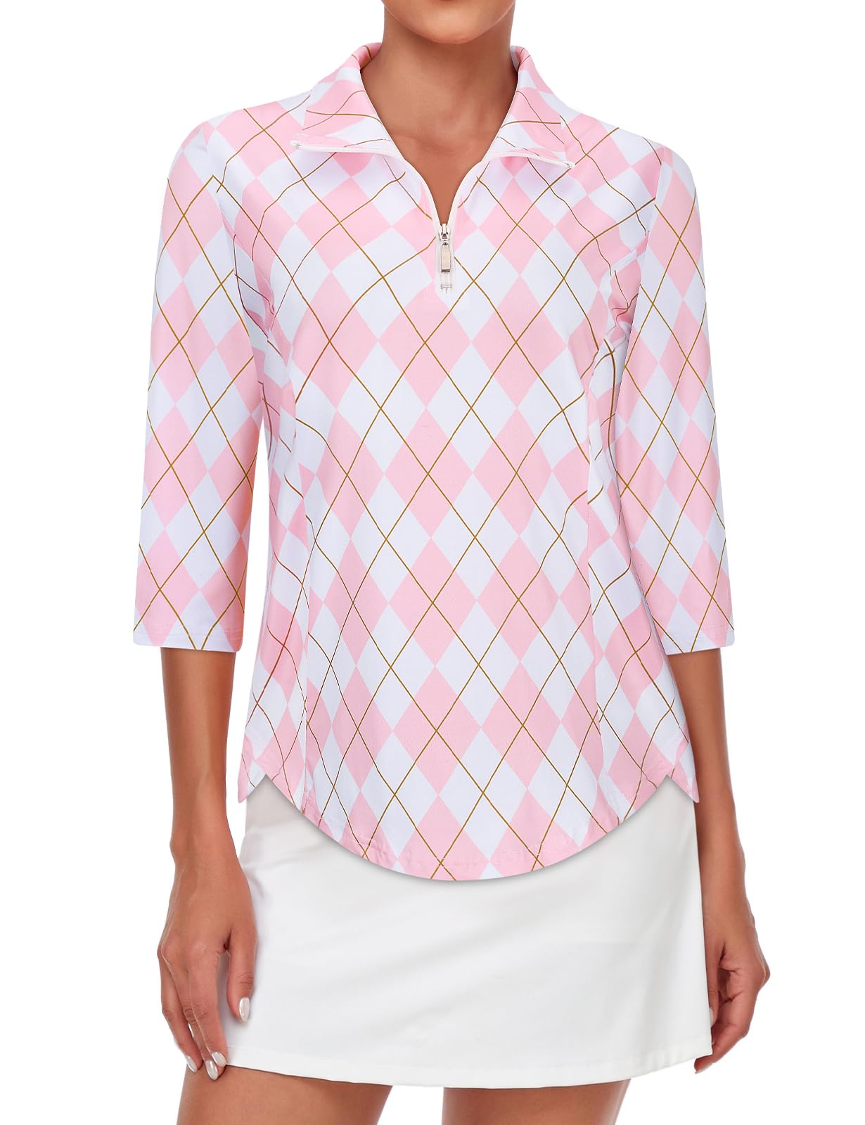 Tanst Sky Womens Golf Polo Shirts Zipper 3/4 Sleeve Moisture Wicking Tops UPF 50+ Workout Tennis Apparel