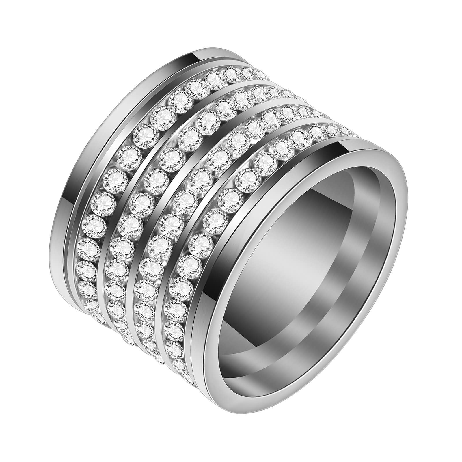 Homxi Anillos Acero Inoxidable Mujer Grabado,Anillos Redondo 20MM con Circonita Cúbica Anillo Mujer Plata Anillos Mujer Boda