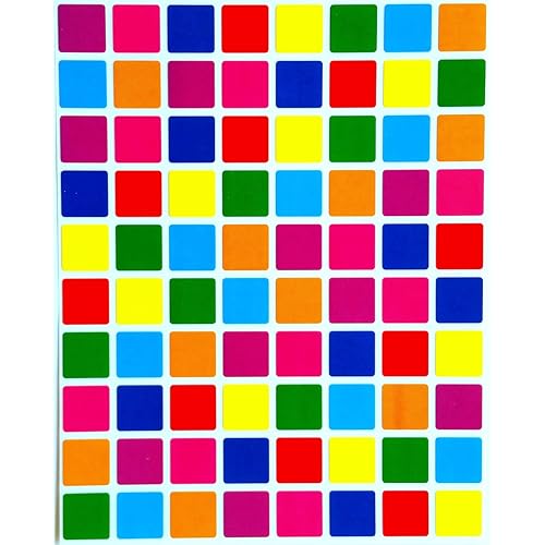 Square Color Coding Labels 1/2 inch by 1/2 inch-Assorted Colors Stickers 8 Colors- Blue, Dark Blue, Red, Purple, Green, Orange, Pink and Yellow- Multi Pack-Classic Colors semi Gloss 1200 Pack