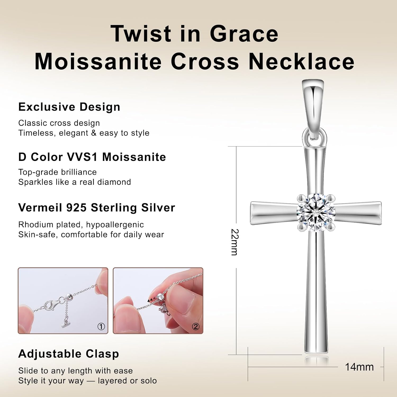 KRKC&CO Moissanite Cross Necklace for Women: D Color VVS1 0,09-0,3ct, 925 Vermeil Sterling Silver, Hypoallergenic Petite Pendant, Luxury Gifts for Birthday Anniversary Wedding, Gift Box with Handles - Image 4
