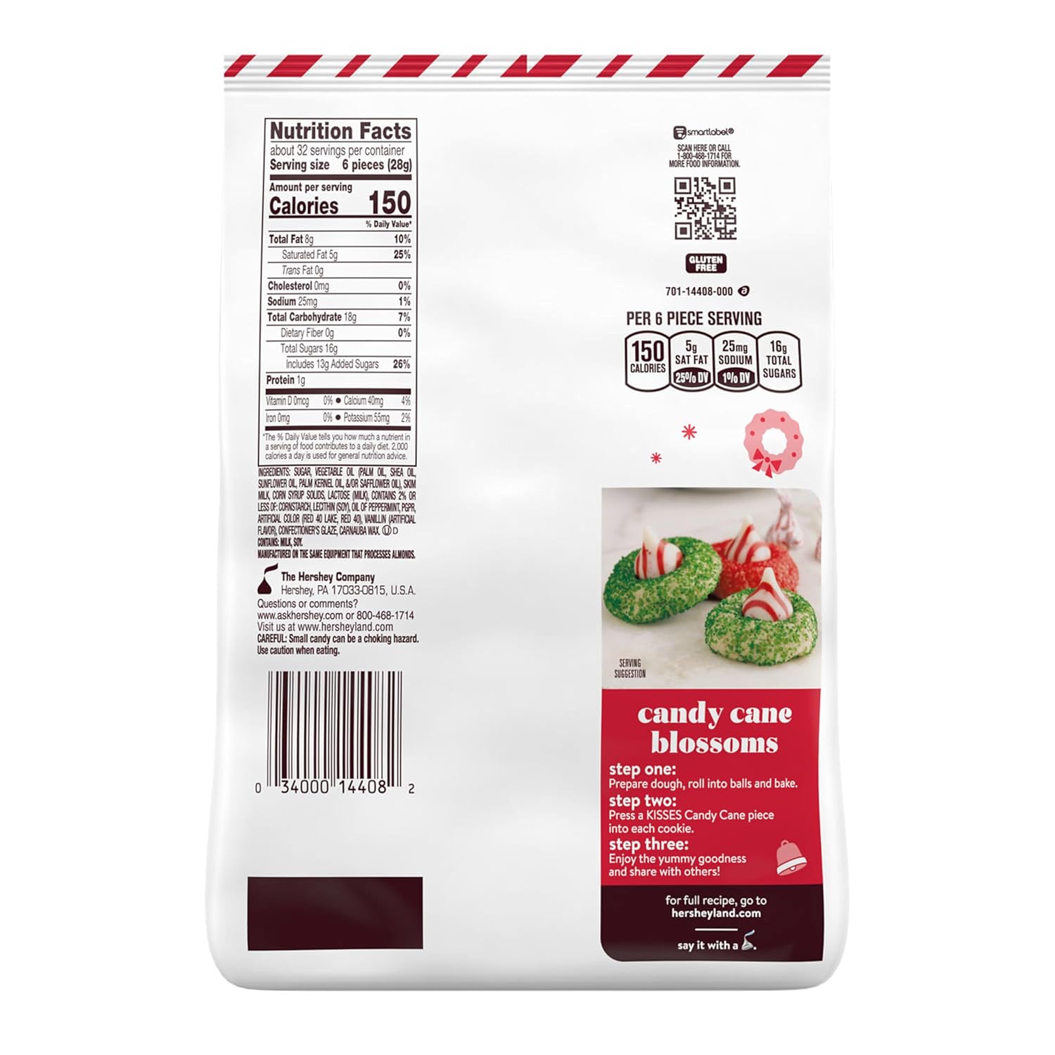 HERSHEY'S KISSES Candy Cane Flavored, Christmas Candy Bulk Bag, 31.67 oz