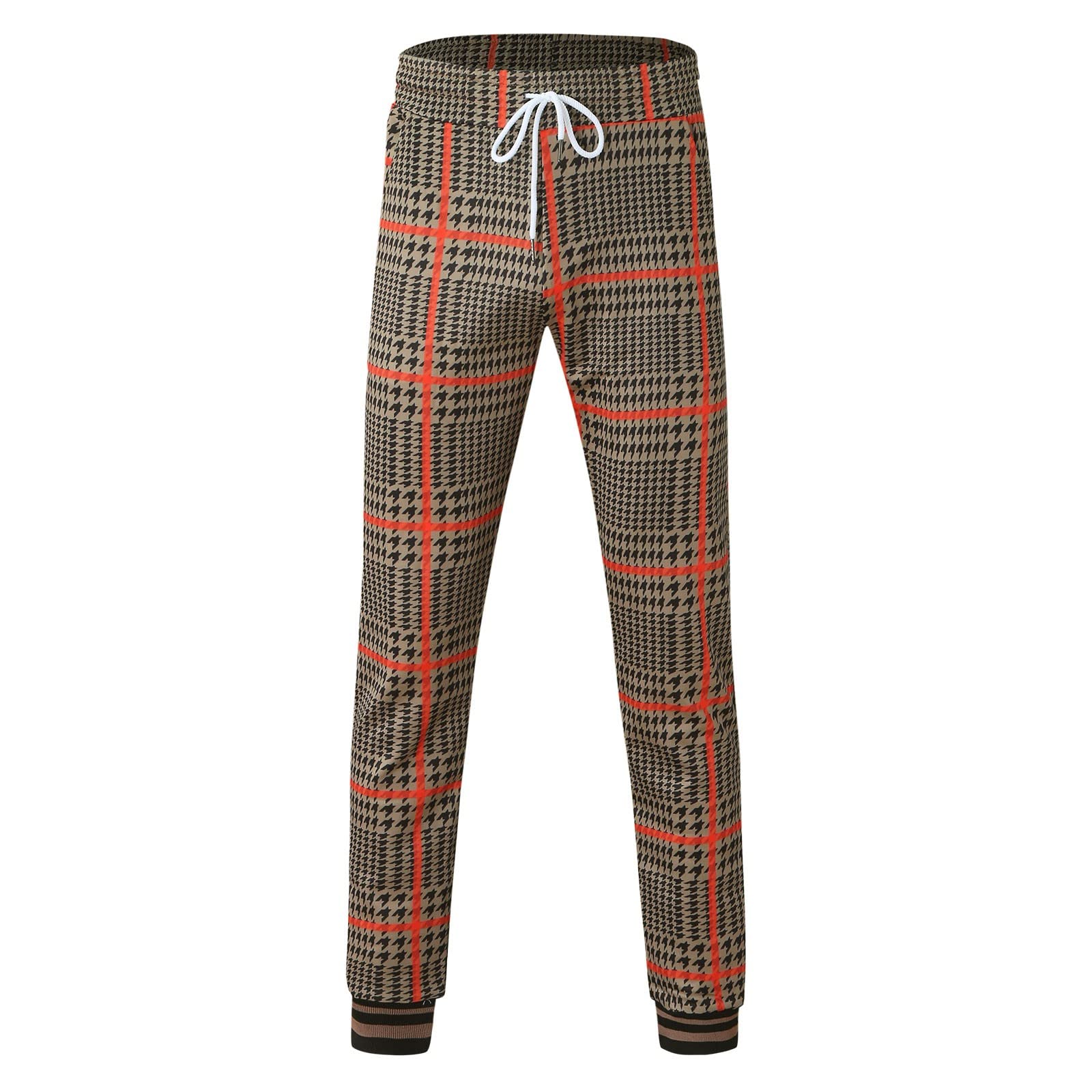 Conjunto de Pantalones con Bolsillo con cordón y Bolsillo con Cremallera de Dos Piezas a Cuadros Informales para Hombre Trajes De Hombre 1
