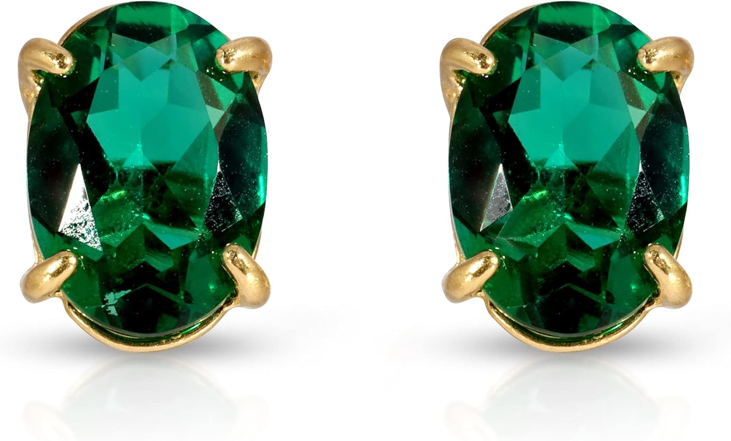 14K Solid Gold Stud Earrings with Lab. Grown Emerald (Grade AAA)