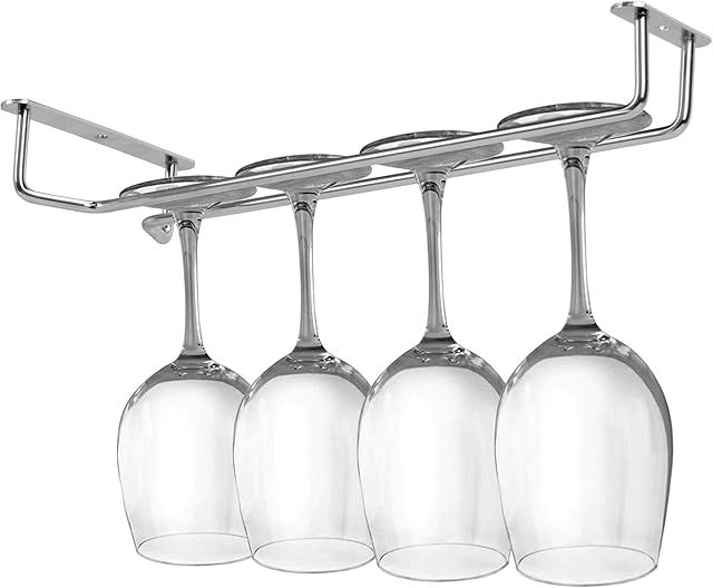Maison & White Cabinet Wine Glass Holders - Set of 2 | Glasses Storage Rack | Chrome Shelf Brackets | Glass Holder | Stainless Steel Drying Rack | Kitchen Drying Display | M&W