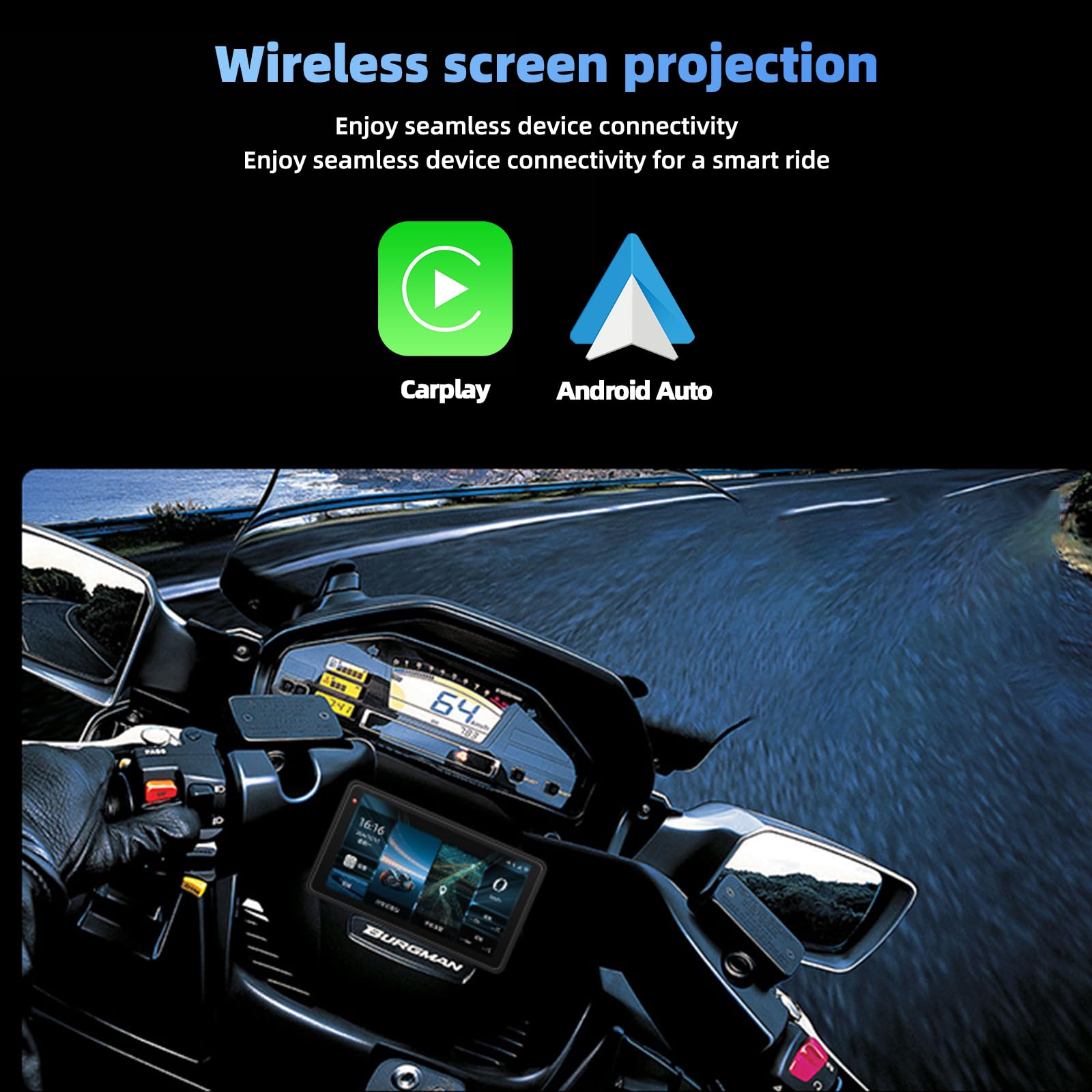 Moto Carplay Schermo 5 pollici IP68 Impermeabile Touchscreen GPS Navigazione con Wireless CarPlay Android Auto HD 1080P Dash Cam Bluetooth