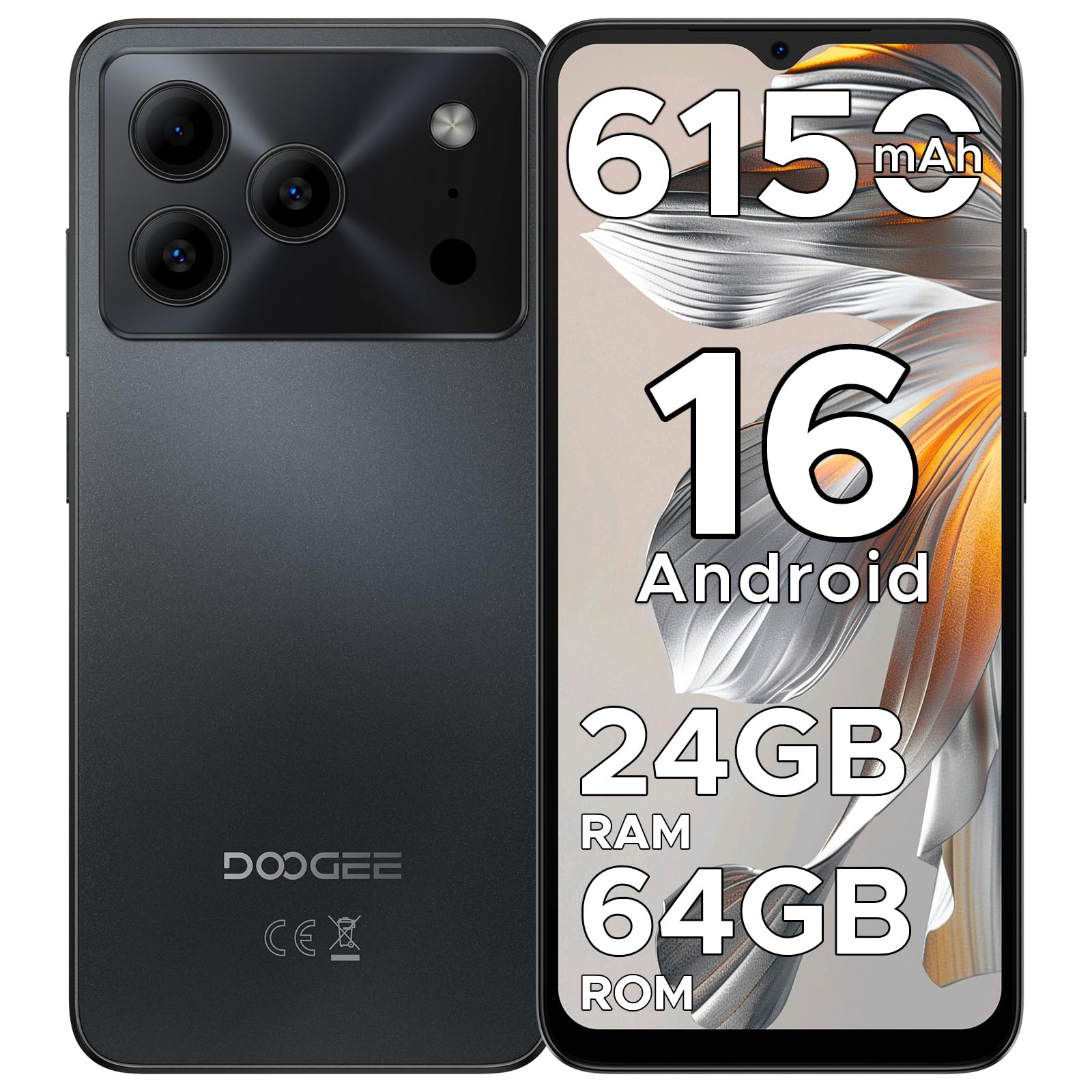 DOOGEE Note 56 Mobile Phones, Newest Android 16 Smartphone, 6150mAh, 8.45mm Ultra-Slim, 6.56" HD+ 90Hz, 24GB + 64GB/2TB Android Phones,4G Dual SIM Unlocked Mobile Phone, Face ID, GPS, OTG, F