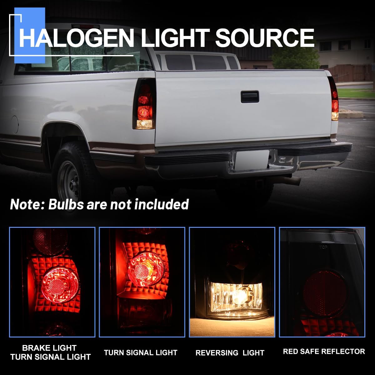 ROXX Tail Light Replacement Fit for 1992 1993 1994 1995 1996 1997 1998 1999 2000 C1500 C2500 C3500 K1500 K2500 K3500 Suburban Blazer Tahoe Yukon Escalade Driver & Passenger Side (Black/Smoke Lens)