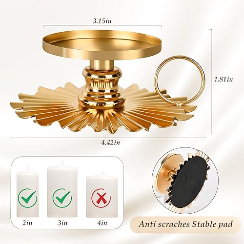 Miniatura 5 de Portavelas de pilar, 2 portavelas de hierro dorado, soportes para velas de 2.4 pulgadas, decoración para mesa de cena formal, centro de mesa, boda,