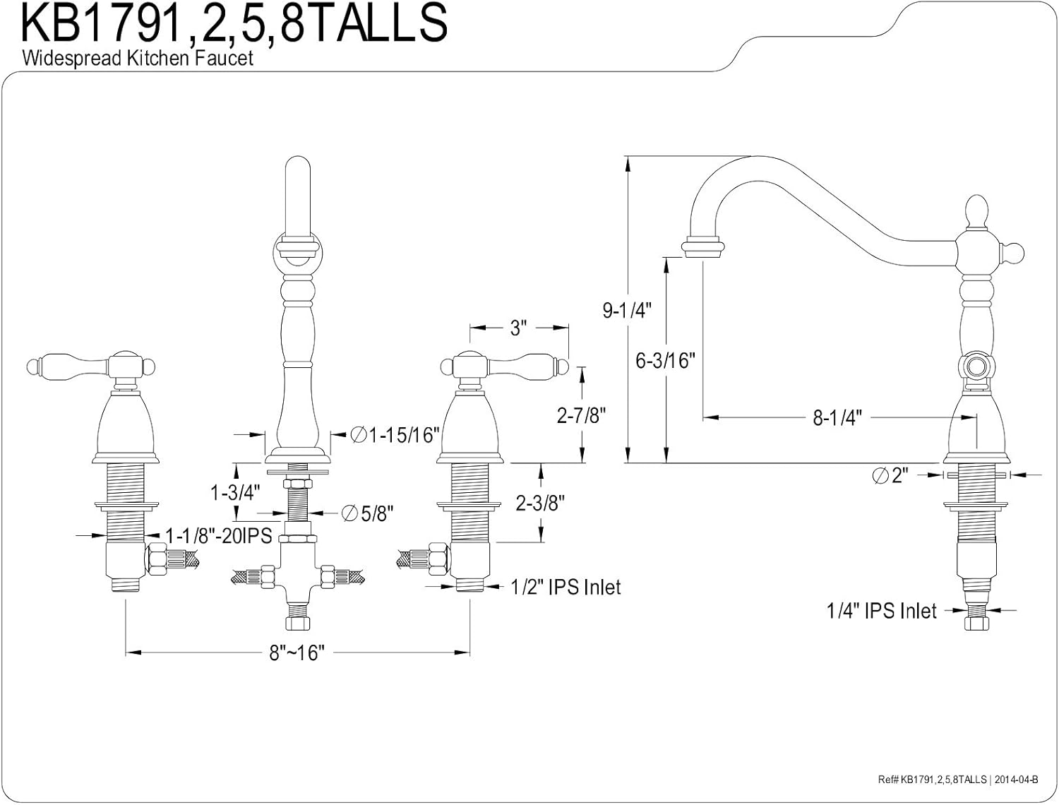 Best Quality 🔥 Kingston Brass KB1791TALLS Tudor 8 Inch Center Kitchen Faucet Without Sprayer, Polished Chrome, 8-1/4 inch in Spout Reach, Polished Chrome