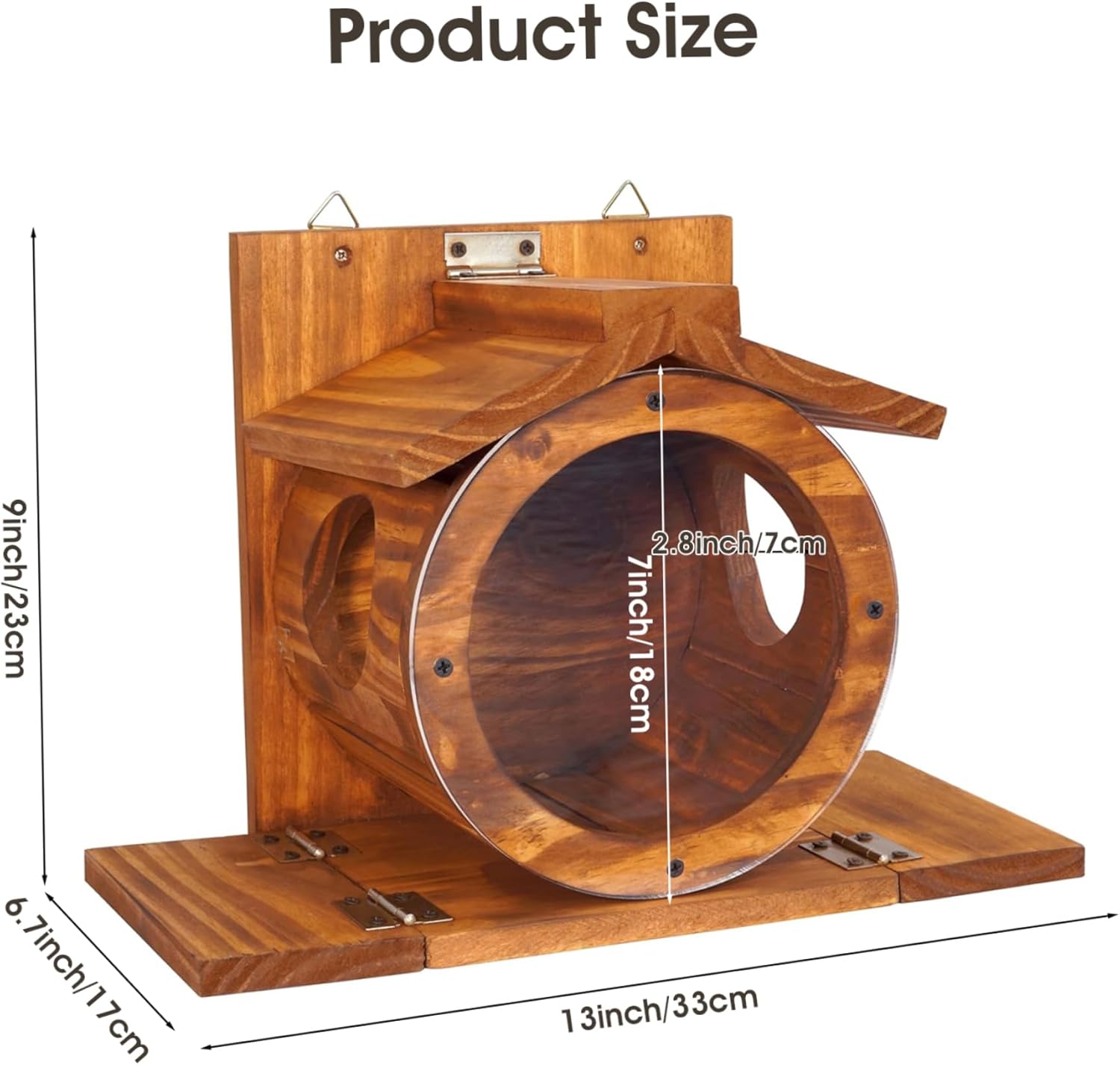 Squirrels Feeders for Outside, Wall-Mounted Wooden Squirrels Feeder with Visible Front, Easy to Fill Feeding Station House Box for Tree Fence Feeder