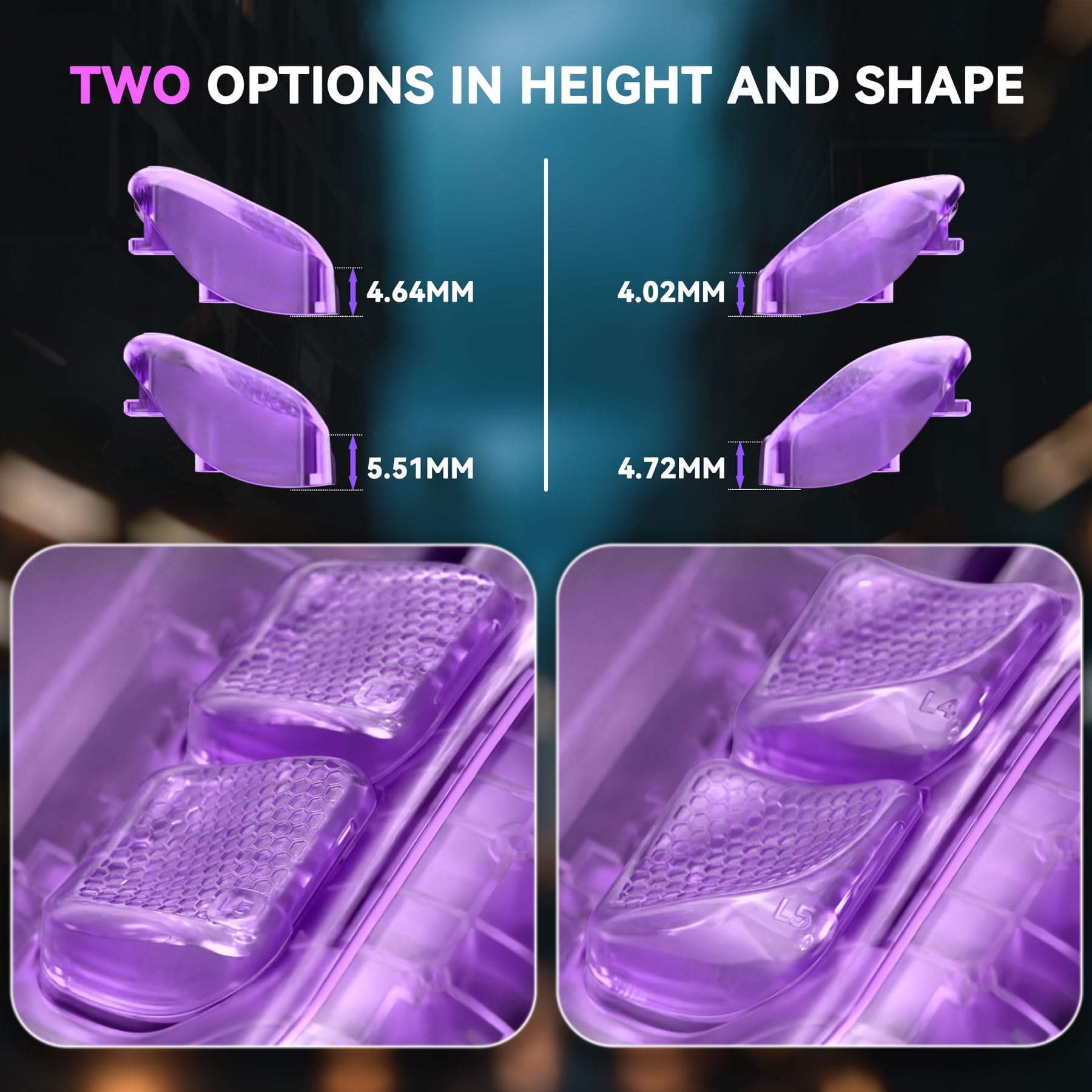 eXtremeRate Cover Posteriore Tasti Intercambiabili per Steam Deck LCD/OLED,Grip Pulsanti Ergonomici L4L5 R4R5 con 2 Altezze e Forme,Accessori Ricambio per Steam Deck Console,Trasparente Viola