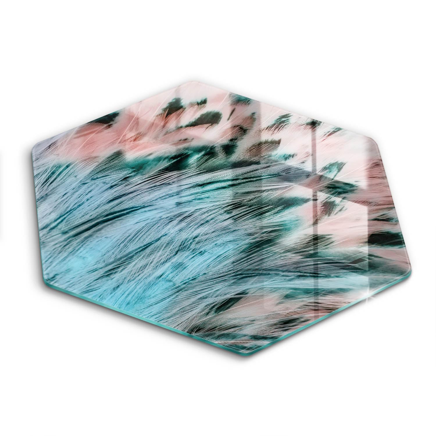 Planche à découper protection plaque induction hectagonale plumes boho