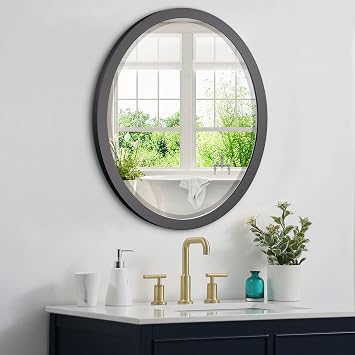 LYYYXGYP Oval Wall Mirror 23x29 Inch Matte Black Metal Frame Decorative Wall Mounted Mirrors for Vanity, Bathroom, Entryway, Living Room, Bedroom