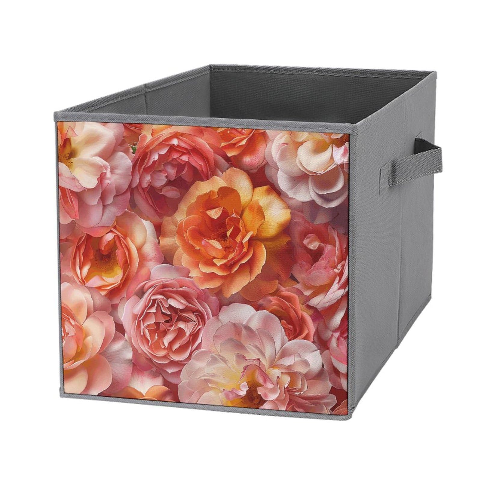 Boîte de rangement pliable orange et rose 27,9 cm cube en tissu avec poignées
