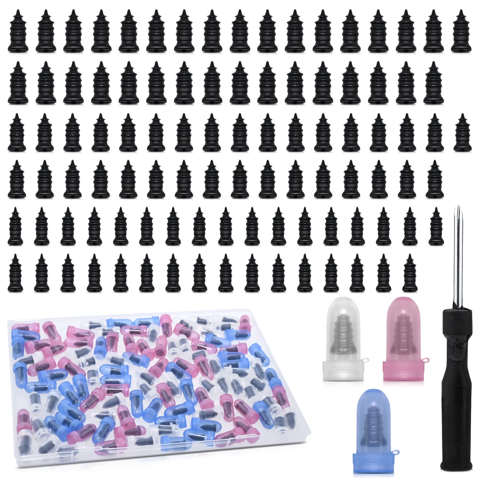 Lanstorm 99 Pcs Tyre Repair Screws, 3 Sizes Tire Repair Rubber Nail, Tyre Repair Kit with 3 Color Individual Capsules and 1 Screwdriver, Self-Service Puncture Repair Kit for Cars Motorcycle Truck Bike