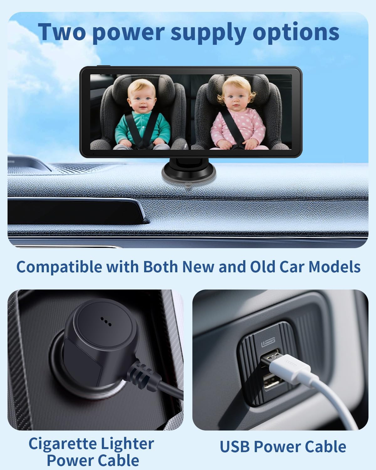 6.86'' Dual Car Camera Baby Monitor, 1080P Baby Car Camera with IR Night Vision, 150° Wide Angle, USB Powered, Easy to Install, Real-Time Rear Seat Monitoring, Safety for Kids and Newborns