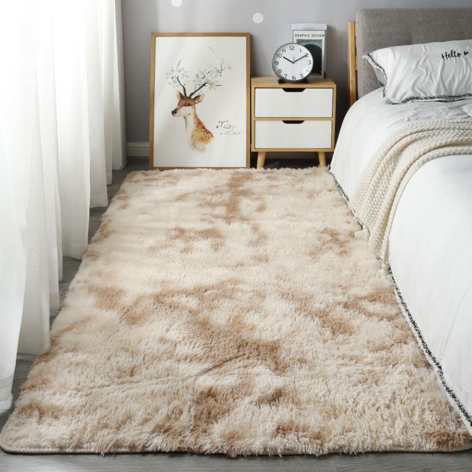 Tapis de sol moelleux beige grand format pour salon chaleureux