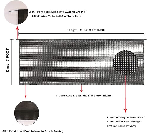 Miniatura 295 de Tentproinc Pantalla parasol para toldo, 8 pies x 13 pies 3 pulgadas (apta para toldo de 14 pies), protector solar de malla para autocaravana, cámper