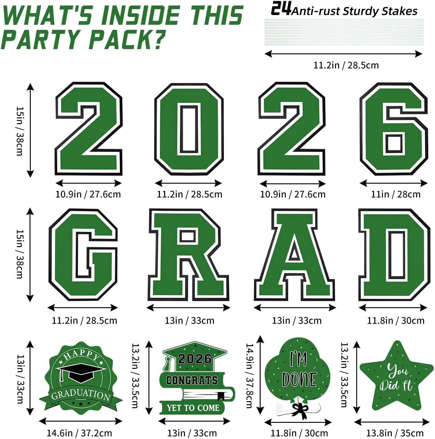 Graduation Decorations 12Pcs Waterproof Green Graduation Yard Signs Class of 2026 Outdoor Congrats Grad Sign with Stakes for Garden Lawn Yard College High School Graduation Party Decorations