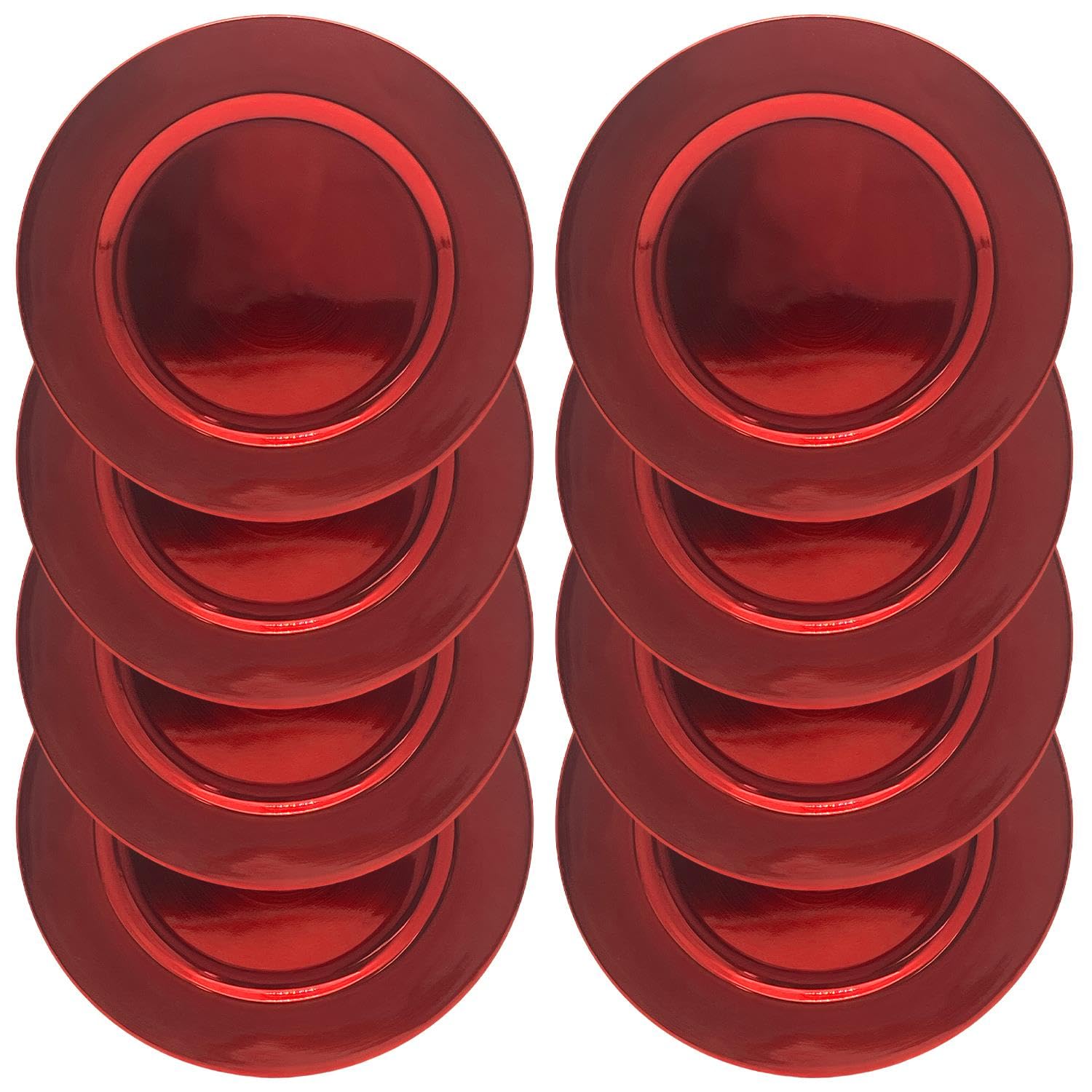 Daniel James Metallic Charger Plates - 33cm Round Reusable Dining Table Setting Plates for Christmas Party, Celebration, Weddings & Table Décor Placemat - Red Solid, Pack of 8