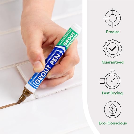 Grout Pen Brown Tile Grout Paint Marker Restorer - Narrow 5mm Tip (7mL) | Waterproof Grout Line Refresher for Kitchen & Bathroom, Colorant and Sealer Pens for Cleaner Looking Grout Lines - Brown