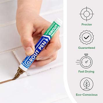 Grout Pen Brown Tile Grout Paint Marker Restorer - Narrow 5mm Tip (7mL) | Waterproof Grout Line Refresher for Kitchen & Bathroom, Colorant and Sealer Pens for Cleaner Looking Grout Lines - Brown