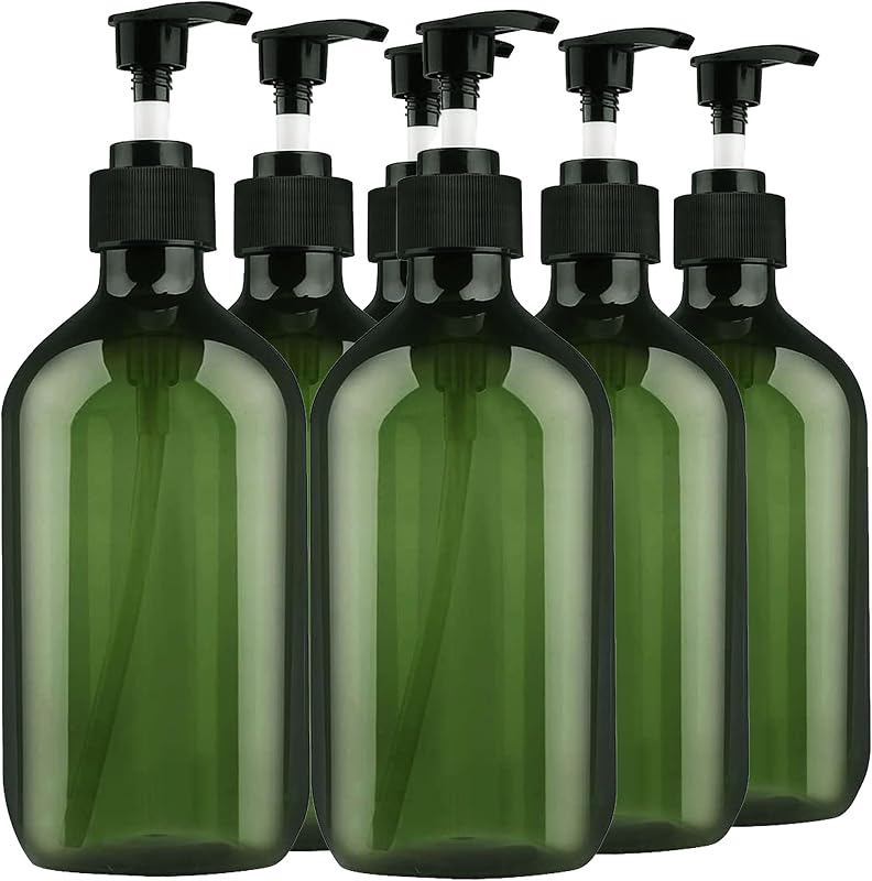 Frascos plásticos verdes FOOCHY com dispensador de bomba, 500 mL, pacote com 6